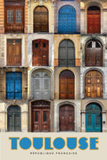 Collage of various doors from Toulouse, France, with the city name displayed at the bottom.