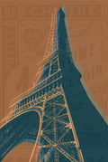 Illustration of the Eiffel Tower with a vintage French postage stamp background