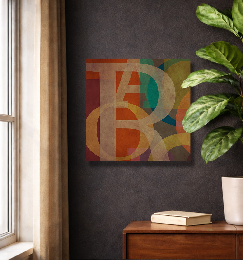 type montage square #2 on dark wall with plant and window